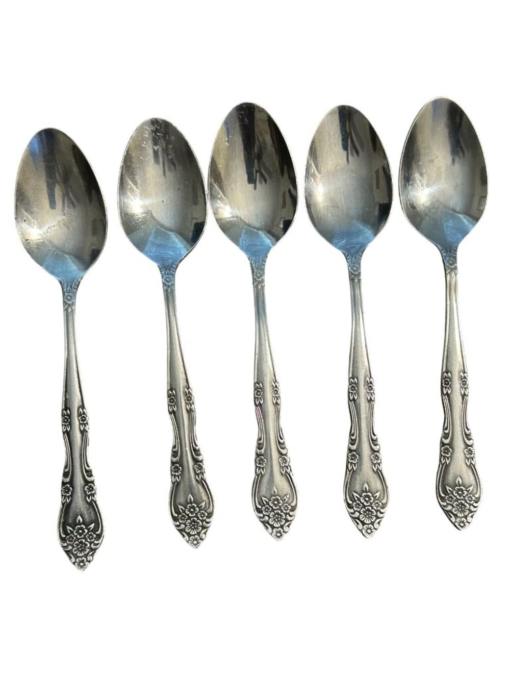 Set Of 5 Stanley Roberts Dream Rose Stainless Steel Teaspoons Floral Handle Desi